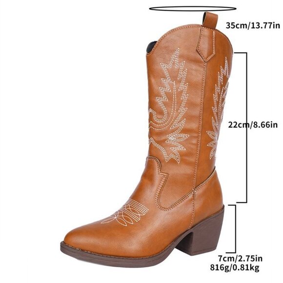 Fashion Embroidered Thick Heel Mid-Calf Boots/Women's Western Boots - Picture 2 of 4